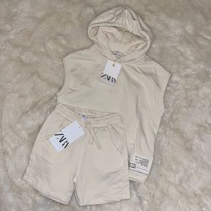 Zara Unisex Sleeveless Hoodie & Shorts Matching Set